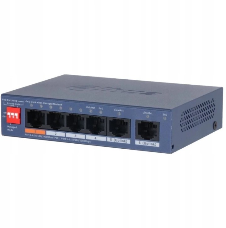 dahua  dh cs4006 4gt 60 v2  dahua switch 6 puertos cloud managed gigabit, 4 puertos poe, 60w, hi poe