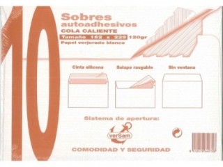 sam paquetes de 10 sobres blanco verjurado 162x229 120 grs. sam 664930