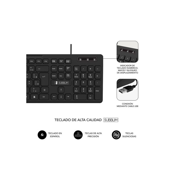 subblim subblim teclado ergonomico business slim silencioso con cable usb