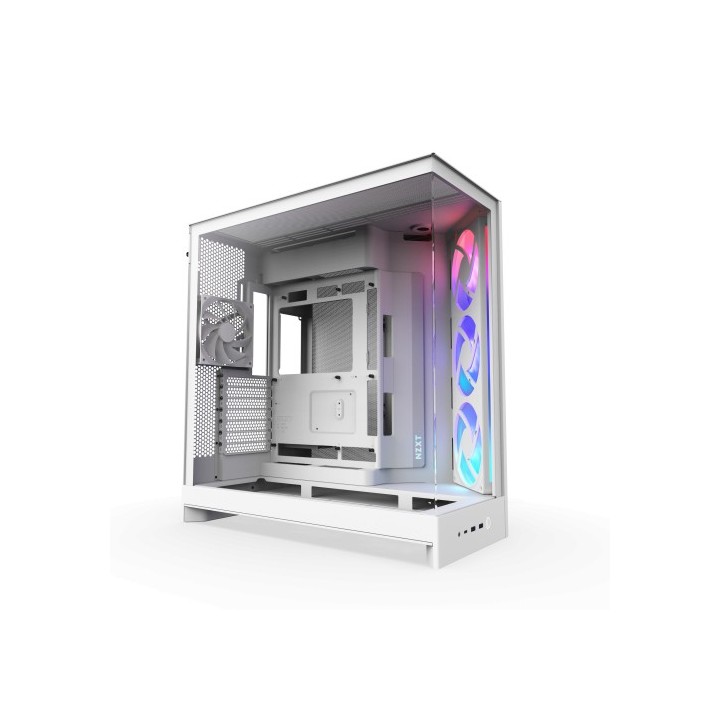 nzxt caja nzxt h9 flow rgb  2025  dual chamber mid tower case w/ rgb fans   all white