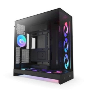 nzxt caja nzxt h9 flow rgb+  2025  dual chamber mid tower case w/ rgb fans & controller   all black