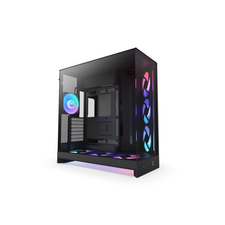 nzxt caja nzxt h9 flow rgb+  2025  dual chamber mid tower case w/ rgb fans & controller   all black