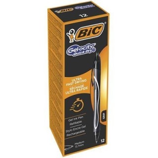 bic boligrafo gelocity quick dry retractil trazo 0,7 mm. color negro bic 949873  pack  12 unidades