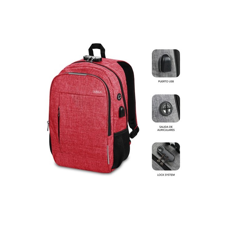 subblim subblim mochila para portatil urban lock backpack 16" red