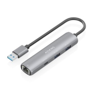 usb3.0 dock aisens usb a a ethernet gigabit hub 1xusb c+2xusb a gris 15cm