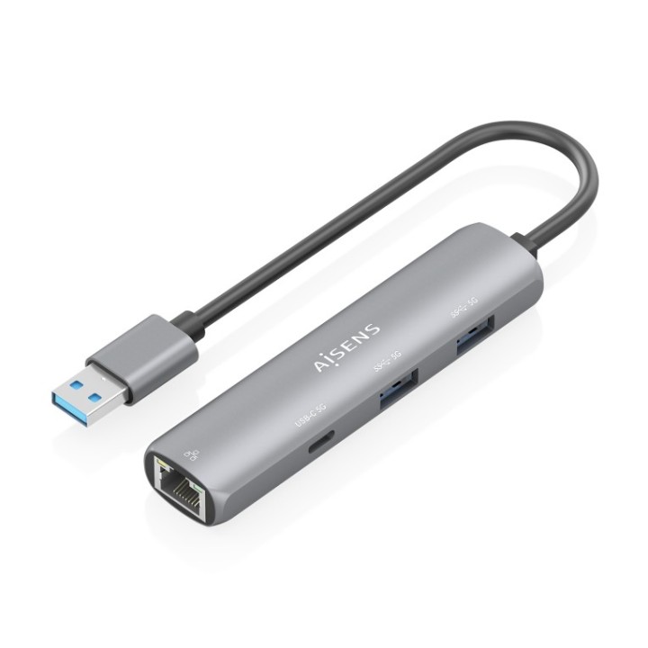 usb3.0 dock aisens usb a a ethernet gigabit hub 1xusb c+2xusb a gris 15cm