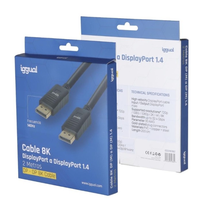 iggual cable displayport  m  1.4 8k@60hz 2 metros
