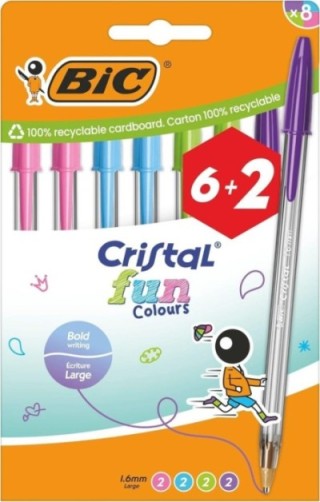 caja 6+2 boligrafo bic cristal fun