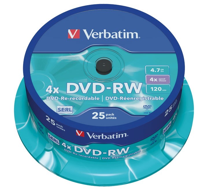 verbatim bobina 25 dvd rw serl 4x 4.7gb 43639