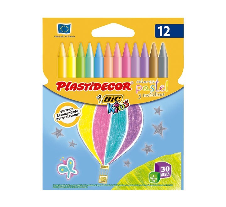 estuche 12 ceras bic plastidecor pastel stdo