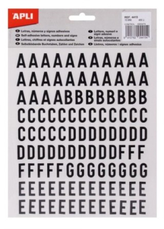 b.468u. letras y num apli adhes. 15mm negro