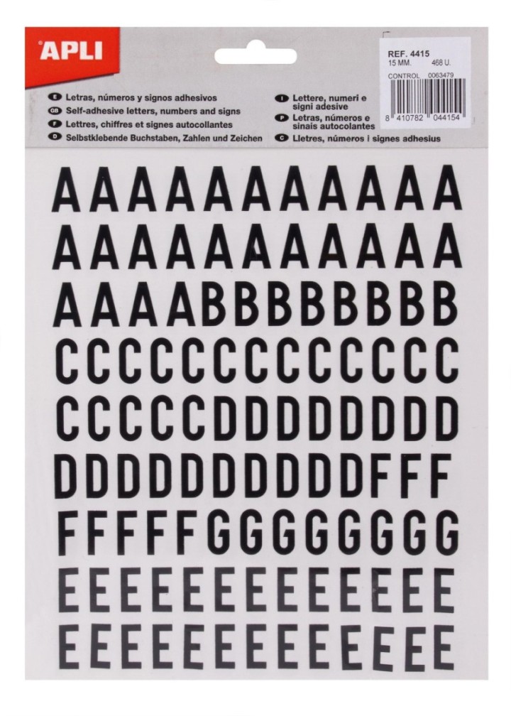 b.468u. letras y num apli adhes. 15mm negro