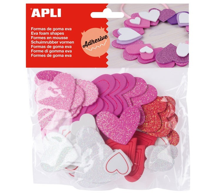 bolsa 52 corazones purpurina goma eva apli