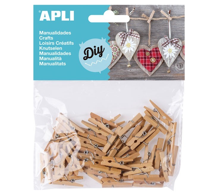 bolsa 45u. mini pinzas apli madera natural