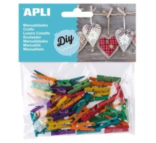 bolsa 45u. mini pinzas apli madera colores