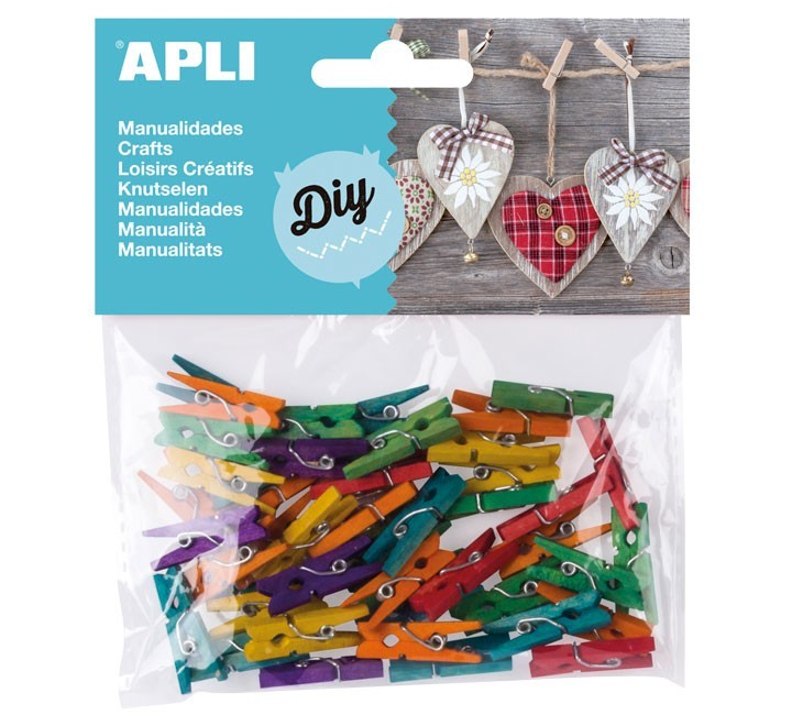 bolsa 45u. mini pinzas apli madera colores