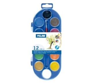 estuche 12 acuarelas 30mm 1 pincel milan 80011
