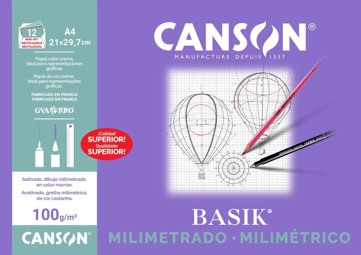 minipack 12h canson a4 milimetrado 100g sepia