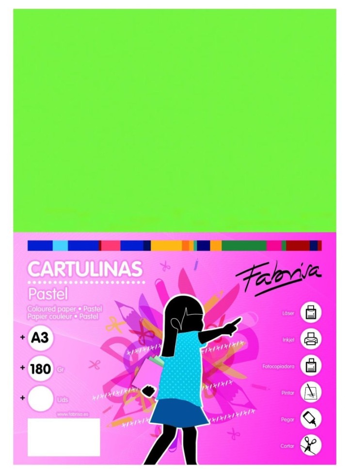 paq. 50h cartulina fabrisa 180gr a3 verde