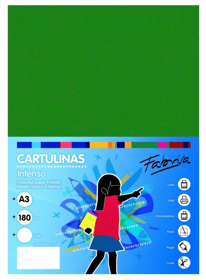paq. 50h cartulina fabrisa 180gr a3 verde osc