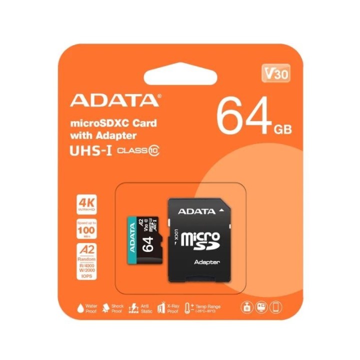 adata microsdxc/sdhc uhs i u3 64gb c/adapt