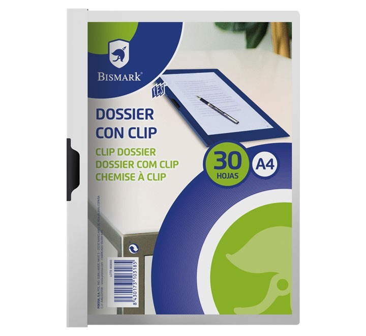 desc.  paq. 5 dossier clip bismark a4 bla