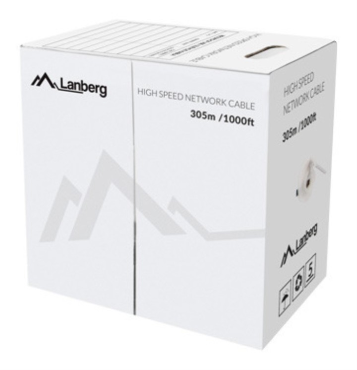 bobina cable red lanberg utp rj45 cat.6 solido cu awg24 305m gris fluke test