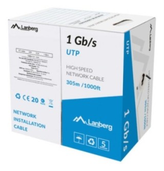 bobina cable red lanberg utp rj45 1gb/s solido cca awg23 305m  negro