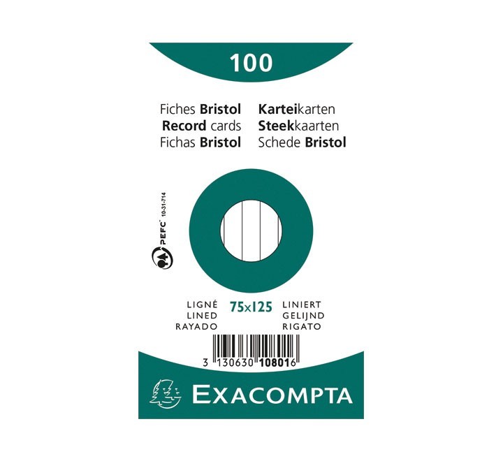 paq 100 fichas exacompta 75x125 hzt 10801x