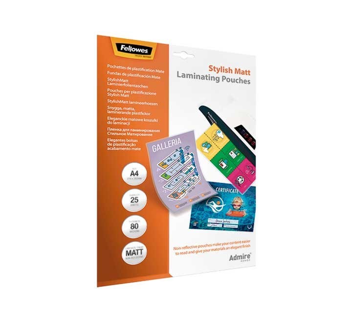 paq. 25 fundas plastificar fellowes 80mic a4 mate