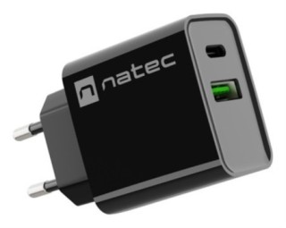 cargador natec ribera 20w 1xusb a + 1xusb c pd3.0 qc3.0 negro