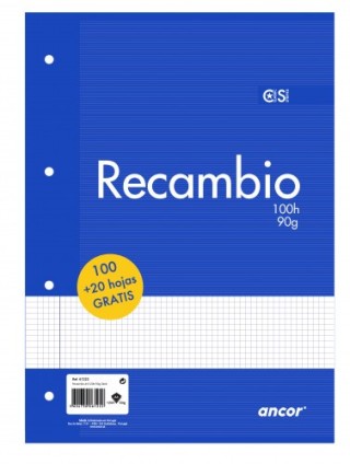 ancor recambio a4 100+20 hojas 90g q4x4 4 taladros ancor 061222
