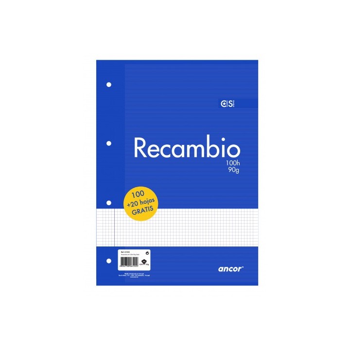 ancor recambio a4 100+20 hojas 90g q4x4 4 taladros ancor 061222
