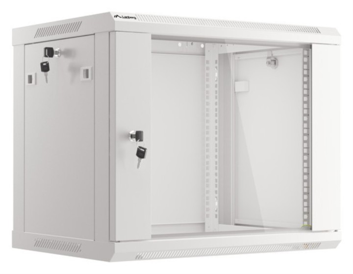 armario lanberg mural 9u 600x450 rack 19 flat pack v2 puerta cristal gris