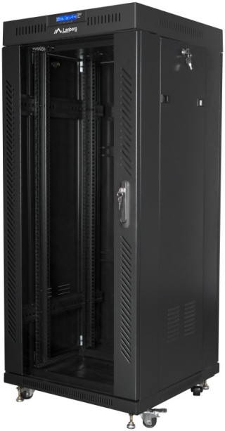 armario lanberg 19" 27u 600x600 flat pack negro puerta cristal con lcd v2