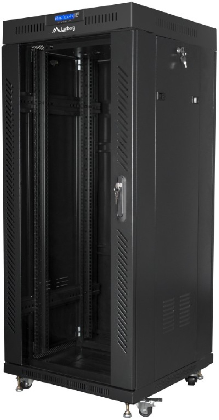 armario lanberg 19" 27u 600x600 flat pack negro puerta cristal con lcd v2