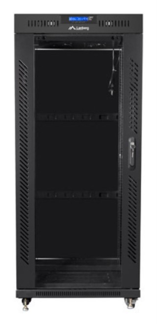 armario lanberg rack 19" 22u 800x800 flat pack negro puerta cristal con lcd