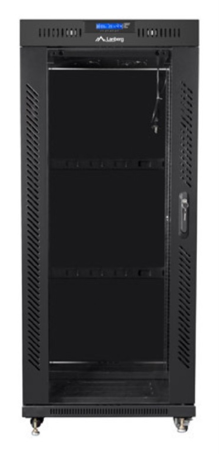 armario lanberg rack 19" 22u 800x800 flat pack negro puerta cristal con lcd