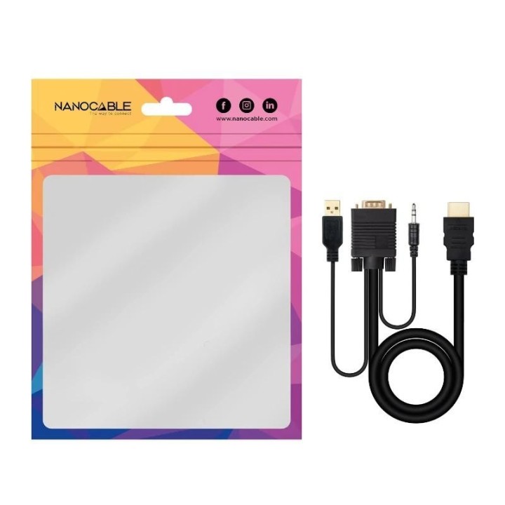 nanocable conversor hdmi a vga jack ubs, 1.8 m