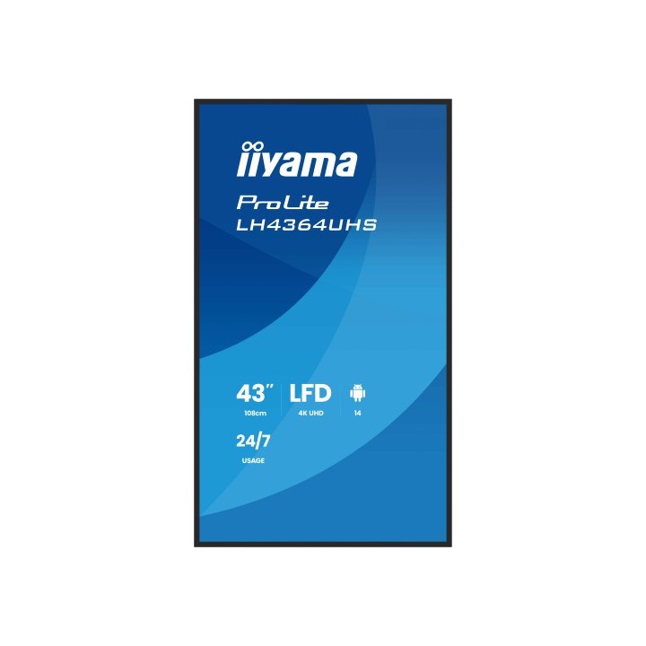 iiyama iiyama monitor 43" 3840x2160, uhd va dled  500cd/m, horiz y vert, mm 2x 10w, 2x hdmix 1x usb
