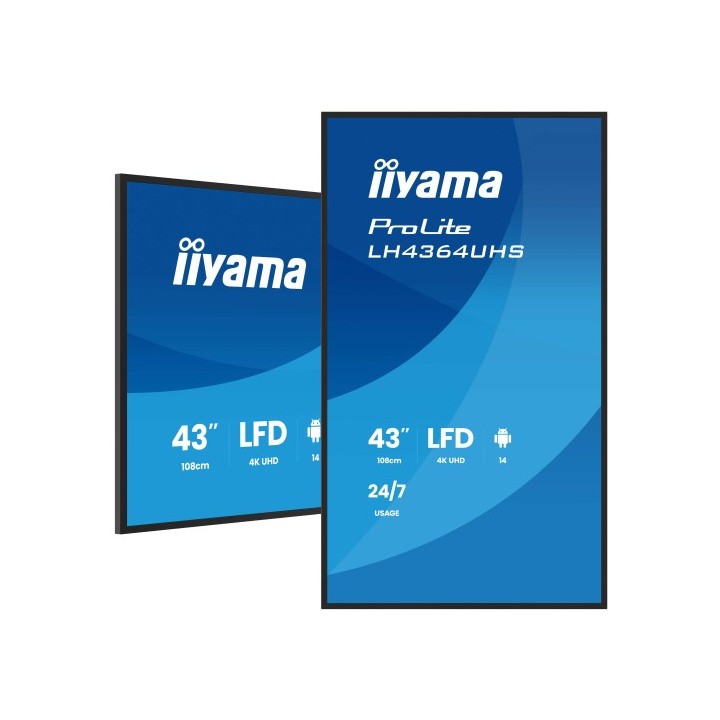 iiyama iiyama monitor 43" 3840x2160, uhd va dled  500cd/m, horiz y vert, mm 2x 10w, 2x hdmix 1x usb