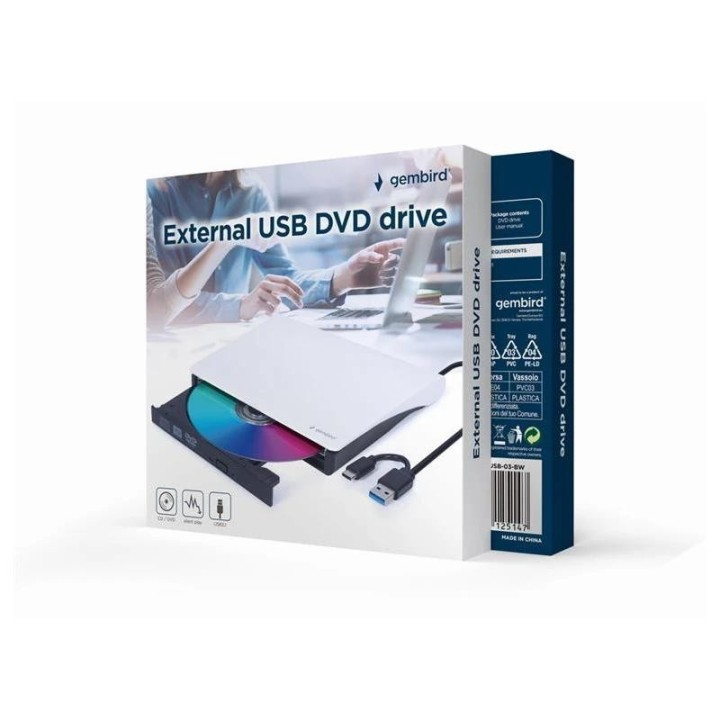 gembird unidad de dvd usb externa blanco