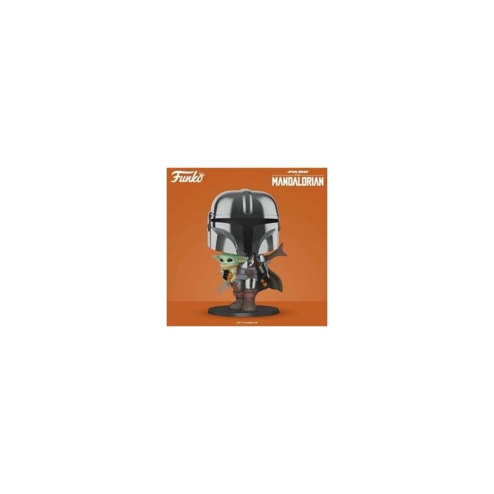 funko funko pop star wars the mandalorian el mandaloriano xl version armadura cromatica con yoda en