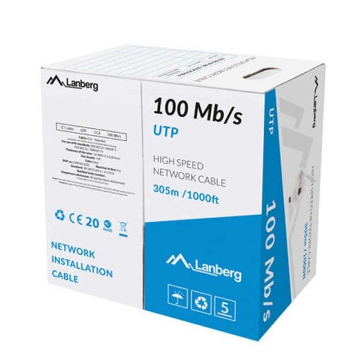 lanberg bobina 100mb   s lanberg utp rj45 trenzado cca awg24 305m gris