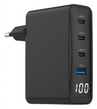 cargador rapido gembird usb gan de 4 puertos 100 w lcd negro