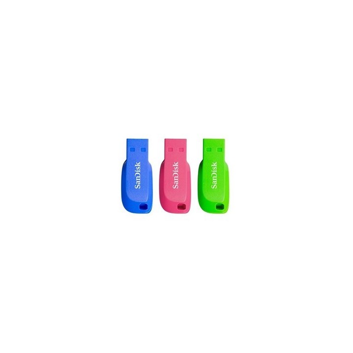 sandisk memoria usb 2.0 sandisk 32gb cruzer blade pack 3 azul   verde   rosa