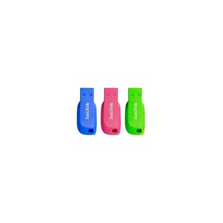 sandisk memoria usb 2.0 sandisk 32gb cruzer blade pack 3 azul   verde   rosa