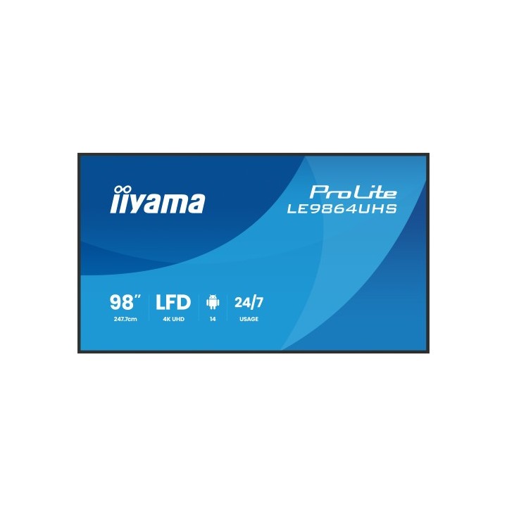iiyama iiyama monitor 98" 3840x2160, uhd va dled  500cd/m, horiz y vert, mm 2x 10w, 2x hdmix 1x usb