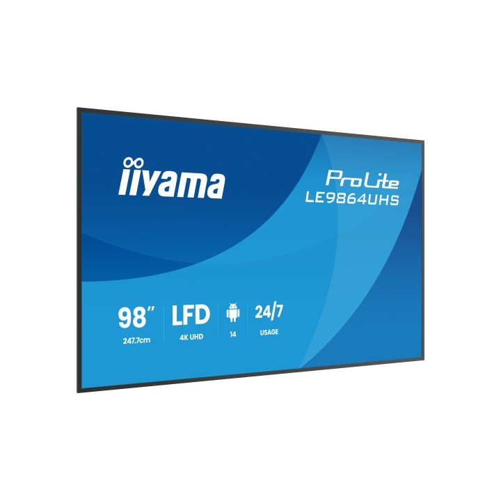 iiyama iiyama monitor 98" 3840x2160, uhd va dled  500cd/m, horiz y vert, mm 2x 10w, 2x hdmix 1x usb