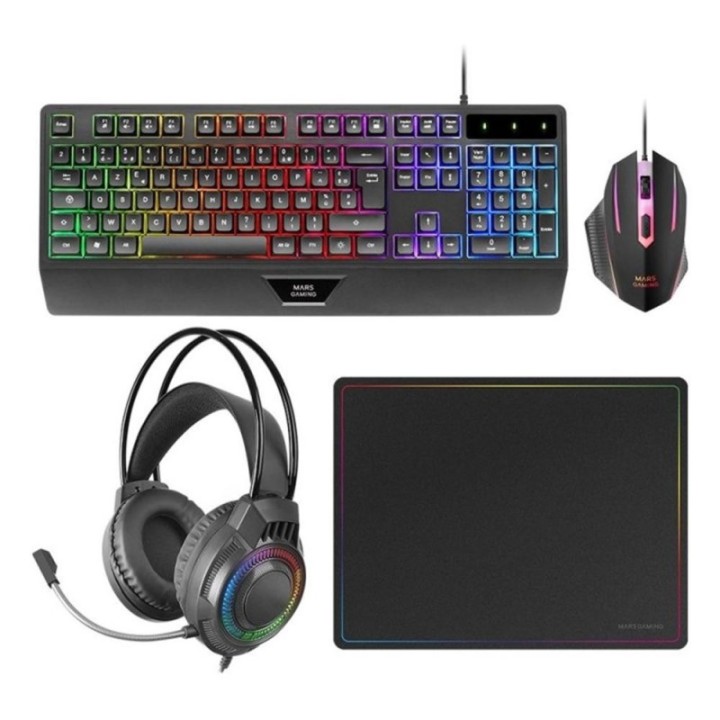 mars gaming kit teclado + raton mars gaming mcp124profr rgb negro + auriculares y alfombrilla france